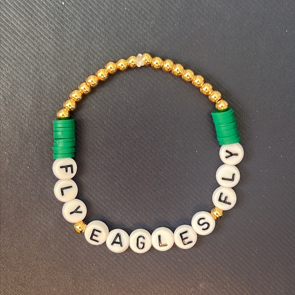 Custom Fly Eagles Fly Bracelet with Gold and Green Beads